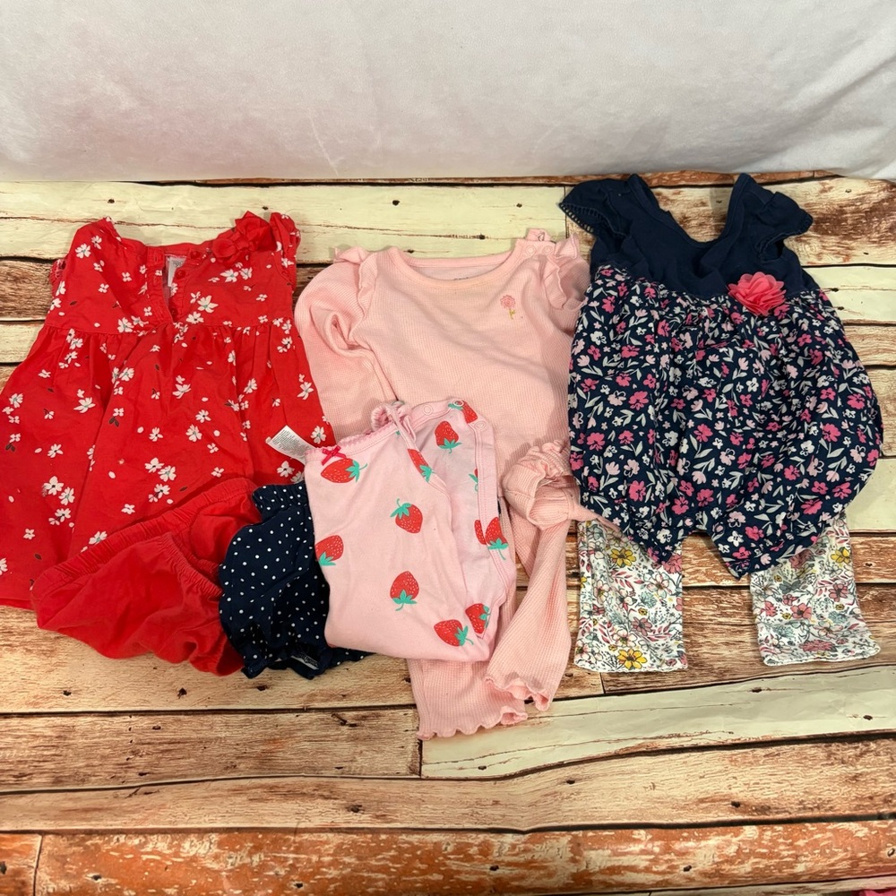Baby Girls Mixed Outfit Lot - Navy Floral, Red, Pink 9 months
